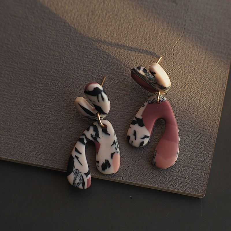 Asymmetric Polymer Clay Earrings - Neutrals
