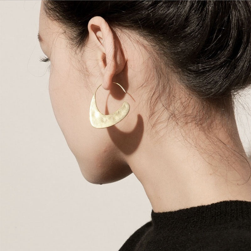 Hammered Earrings Meatal Alloy Geometric Hoop