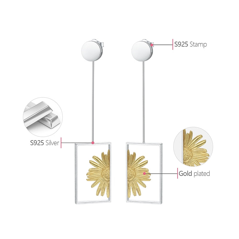 Daisy in the Sunflower Rectangle Dangle Earrings