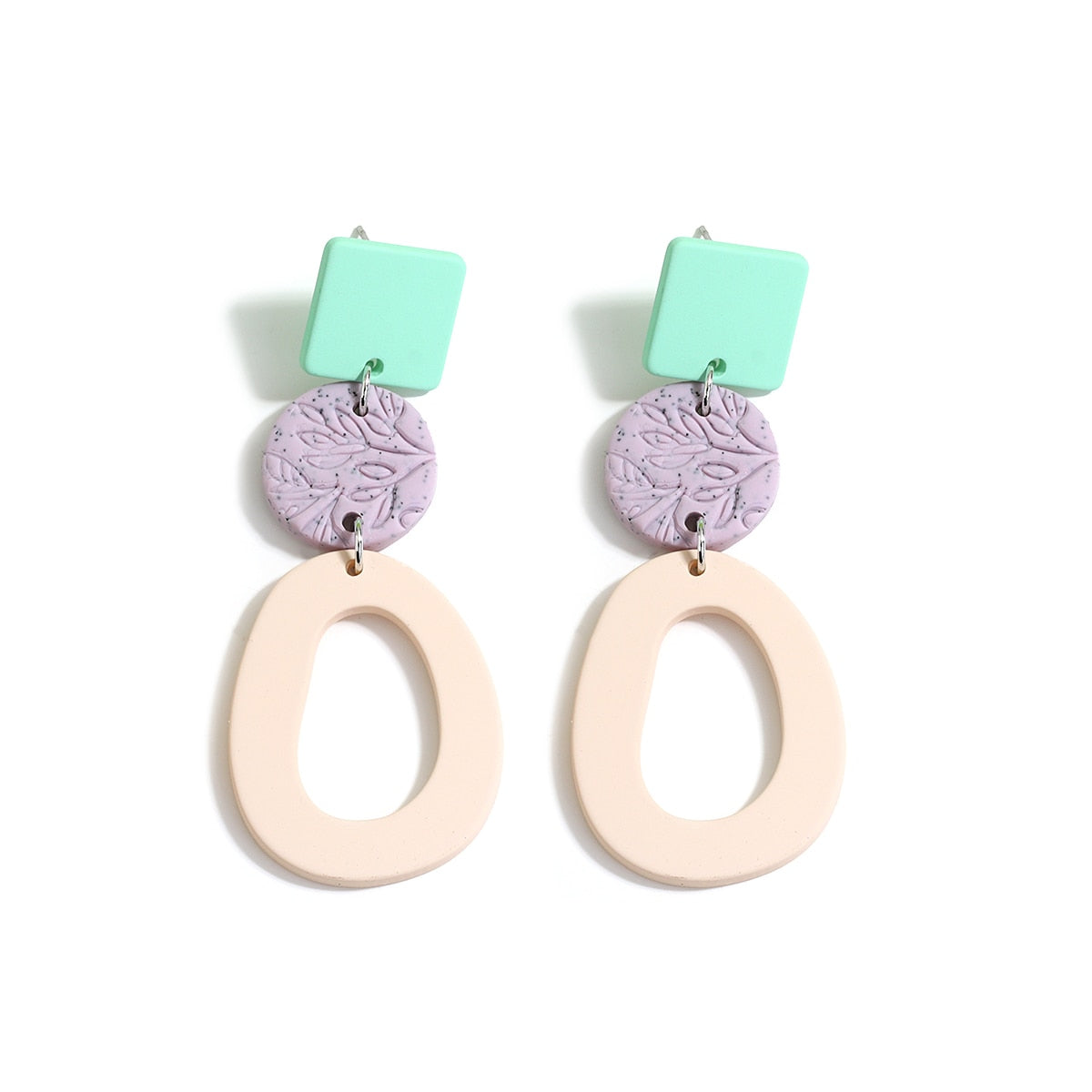 Geometric Clay Earrings - Teal Stones