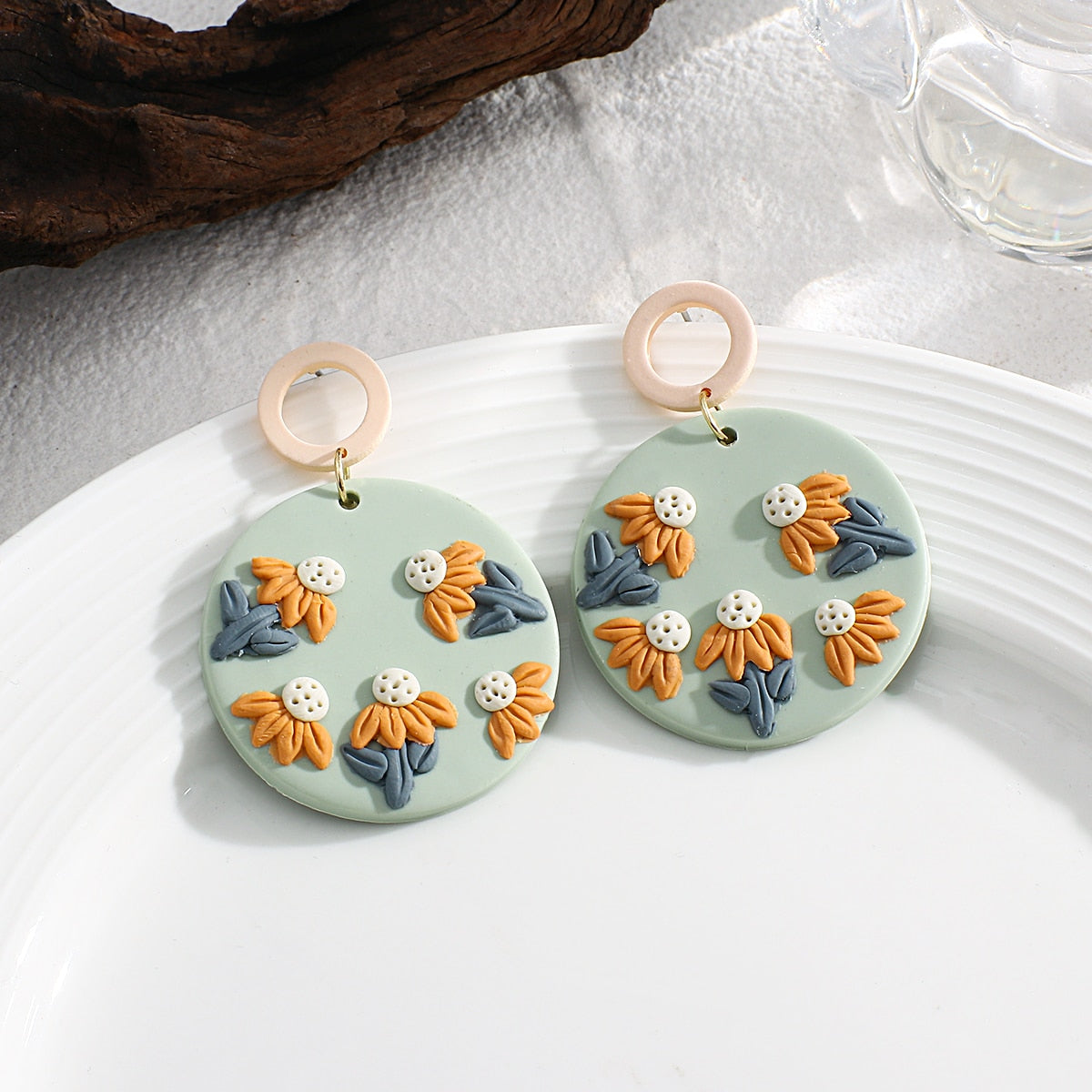 3-D Clay Earrings - Pretty In Green