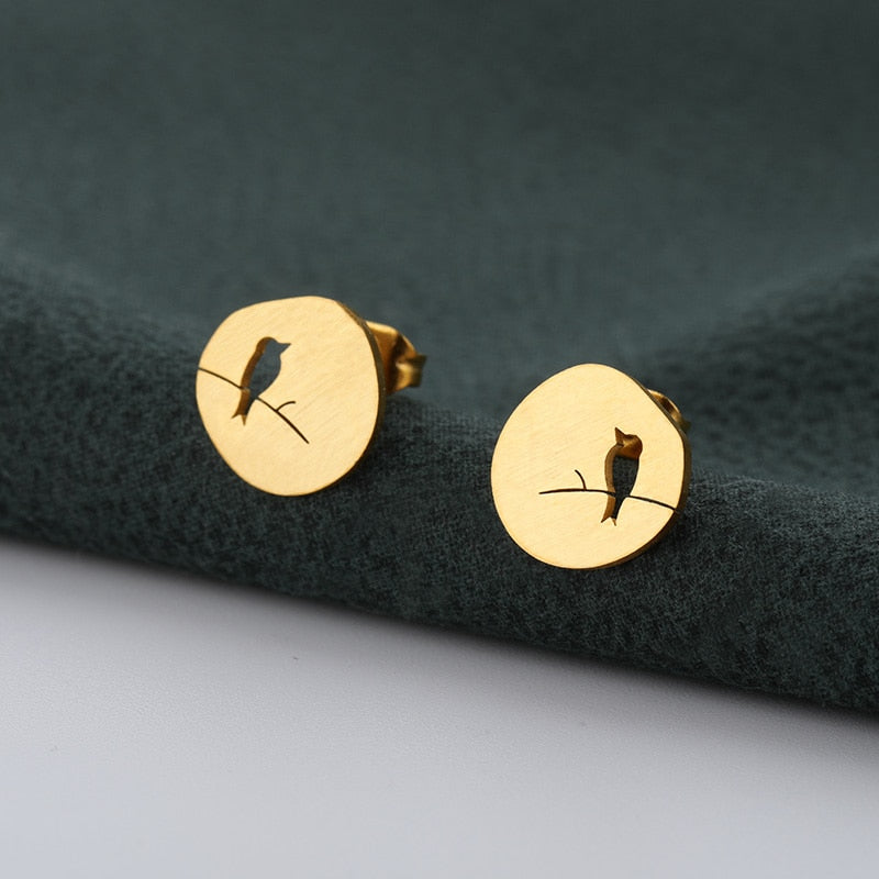 Cute Hollow Bird On A Branch Studs