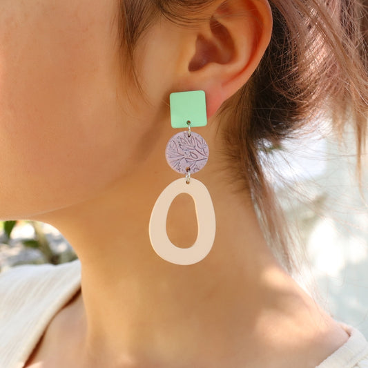 Geometric Clay Earrings - Teal Stones