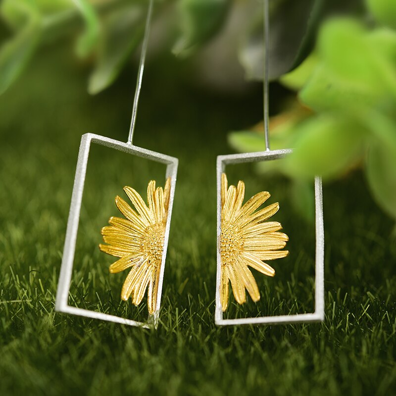Daisy in the Sunflower Rectangle Dangle Earrings