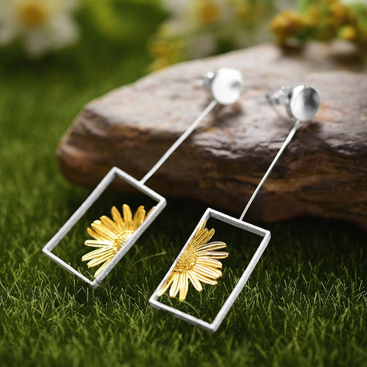 Daisy in the Sunflower Rectangle Dangle Earrings